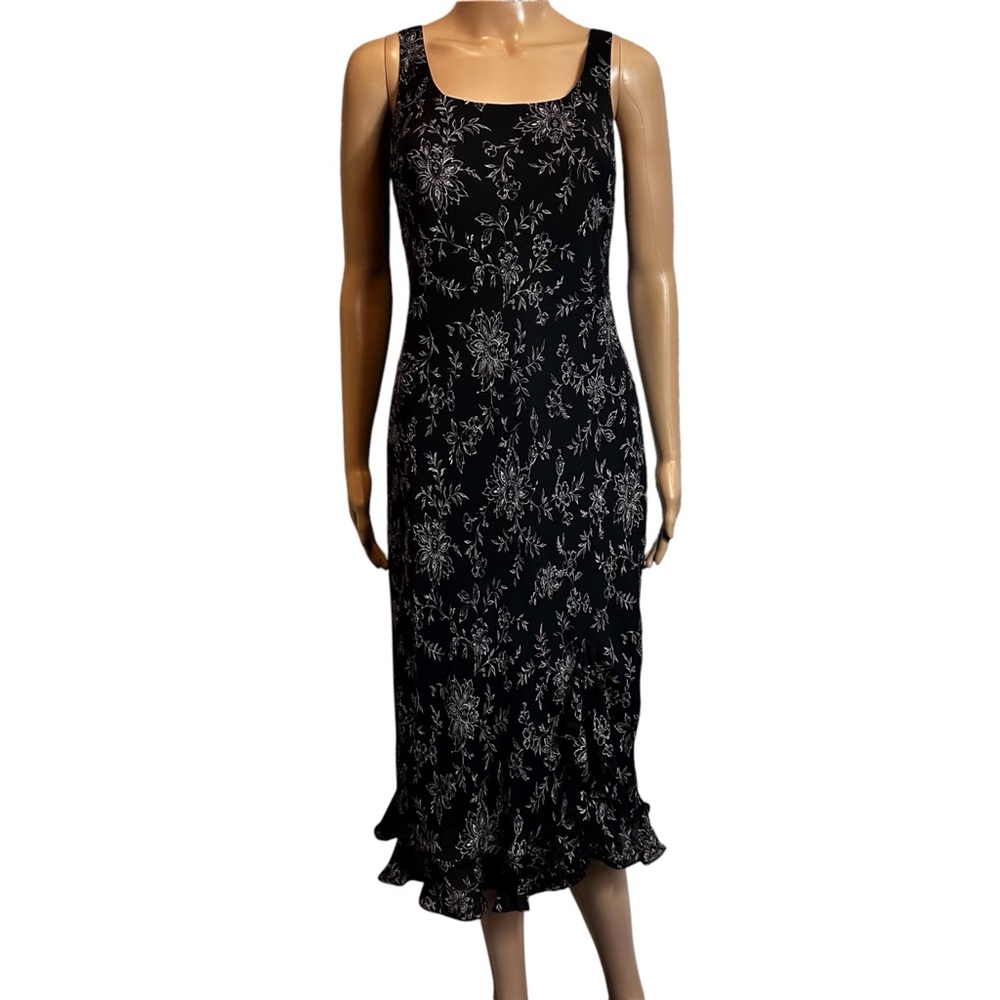 Vintage Ann Taylor Silk Floral Black Midi Dress - Picture 4 of 11